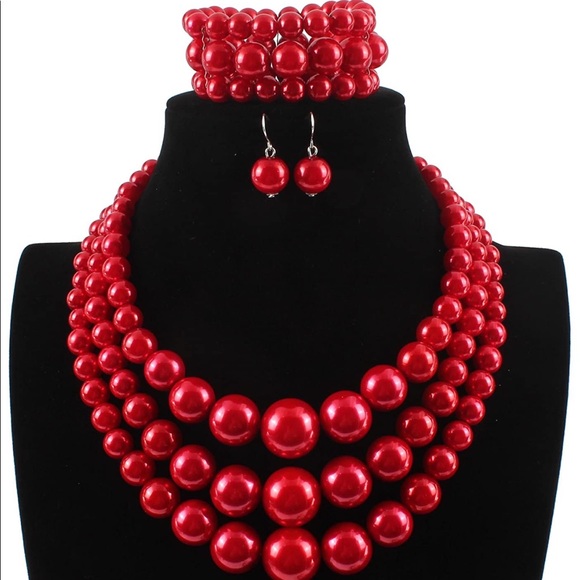 Jewelry - Large Red Pearl Jewelry Set
